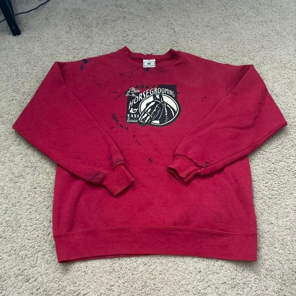 Burgundy and black vintage Lee Heavyweight moms horsegrooming crewneck sweatshir